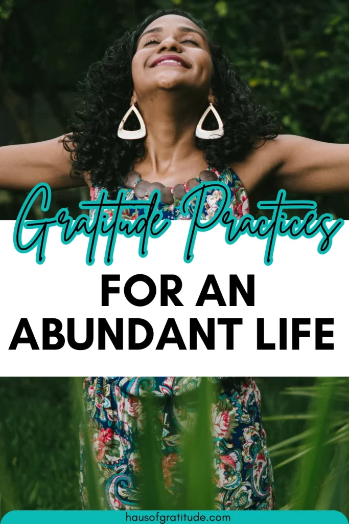 Woman embracing gratitude with arms outstretched and a joyful smile, wearing a colorful dress.